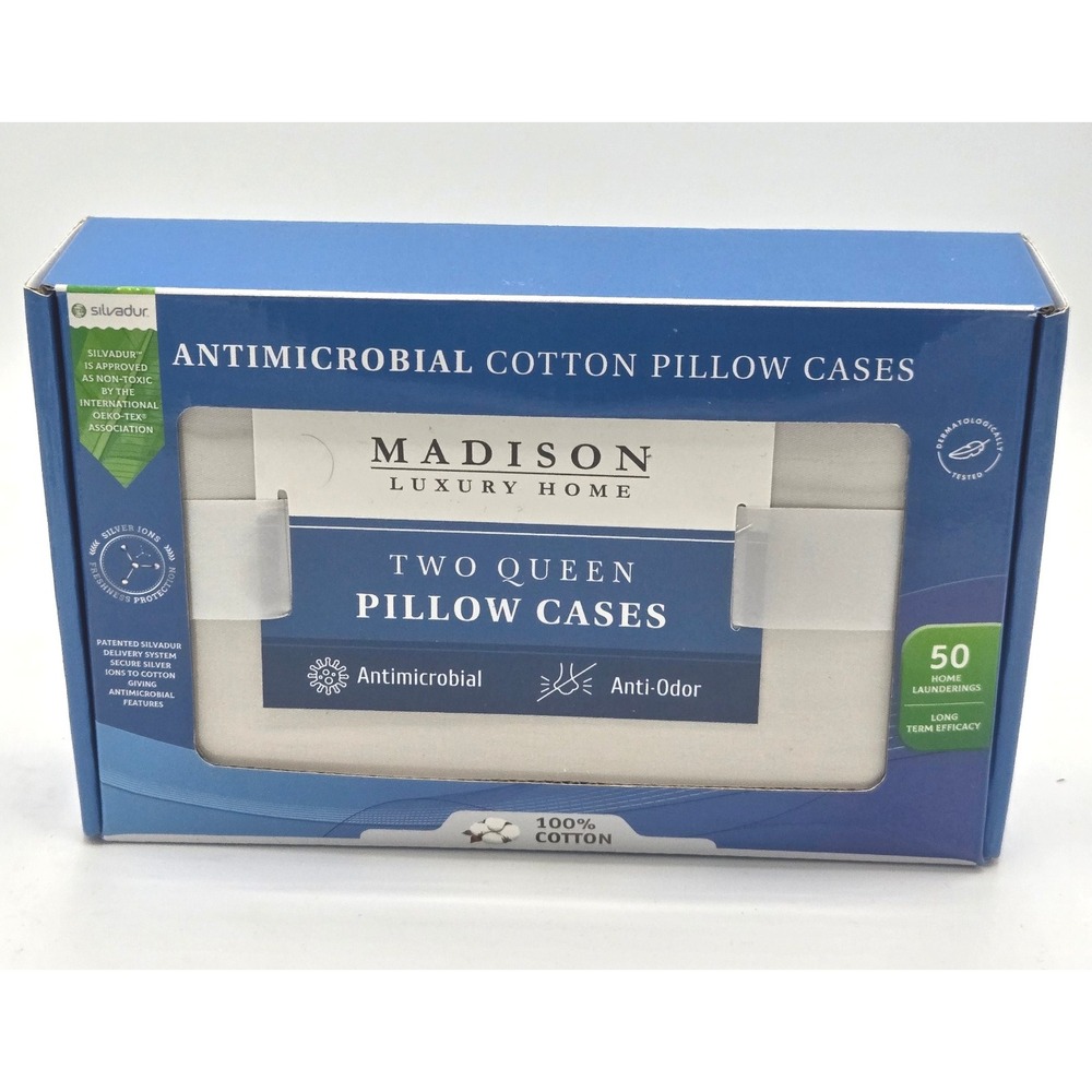 New & Sealed:‎ Madison Luxury Home Antimicrobial Queen Pillowcases (2-Pack)
